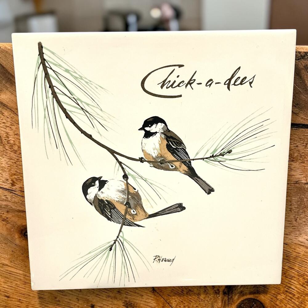 Vintage P Howard Chickadee Ceramic Tile Trivet Wall Plaque Bird Art 6x6